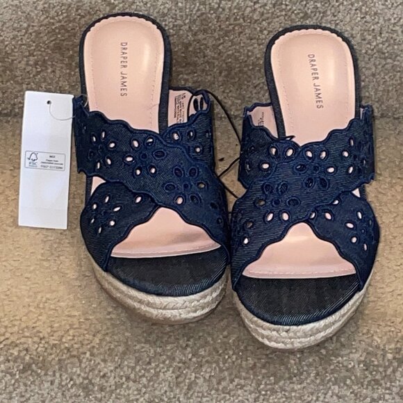 NWT Navy Blue DRAPER JAMES Emily Wedges Sandals 8 M - Picture 3 of 3